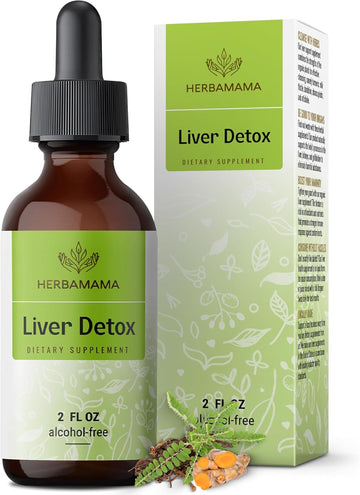 Herbamama Liver Detox Liquid Drops - Milk Thistle & Dandelion Root Extract Liver Health Formula - Chanca Piedra Vegan Liver Support Supplement - Alcohol & Sugar-Free, 42-Day Supply