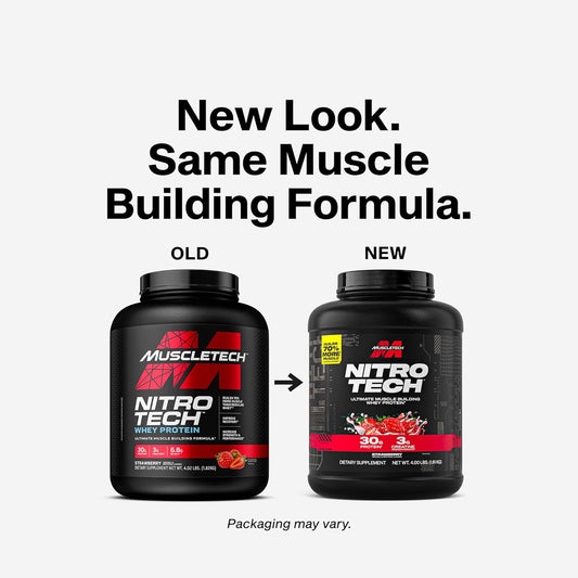 Muscletech Whey Protein Powder (Strawberry, 4 Pound) - Nitro-Tech Ultimate Muscle Building Formula With Whey Protein Isolate & Peptides - 30G Of Protein, 3G Of Creatine & 6.8G Of Bcaa