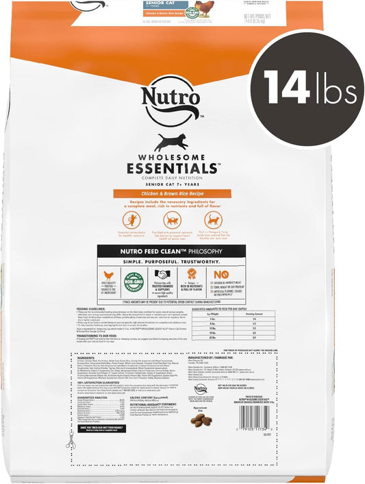 Nutro Wholesome Essentials Senior Indoor Natural Dry Cat Food For Healthy Weight Farm-Raised Chicken & Brown Rice Recipe, 14 Lb. Bag