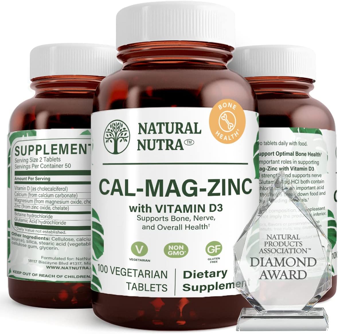 Natural Nutra Calcium Magnesium Zinc Supplement with Vitamin D3 for Bone Strength, Health Gluten Free and Sugar Free, Essential Mineral Complex (100 Count)