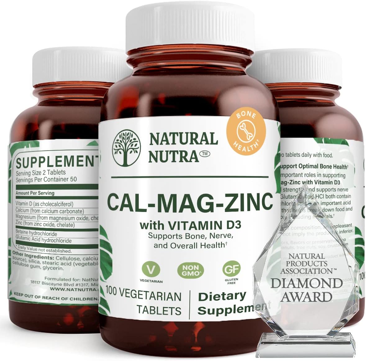 Natural Nutra Calcium Magnesium Zinc Supplement With Vitamin D3 For Bone Strength, Health Gluten Free And Sugar Free, Essential Mineral Complex (100 Count)