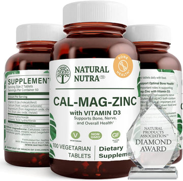 Natural Nutra Calcium Magnesium Zinc Supplement With Vitamin D3 For Bone Strength, Health Gluten Free And Sugar Free, Essential Mineral Complex (100 Count)