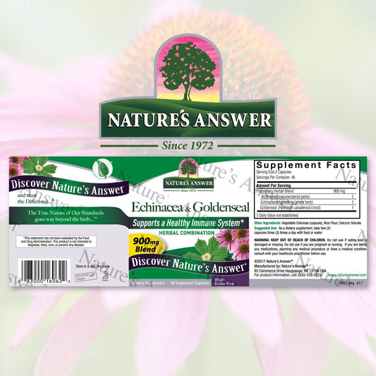 Nature's Answer Echinacea & Goldenseal | Dietary Supplement | Supports a Healthy Immune System | Non-GMO & Kosher Certified | Vegetarian/Vegan Capsules 90ct