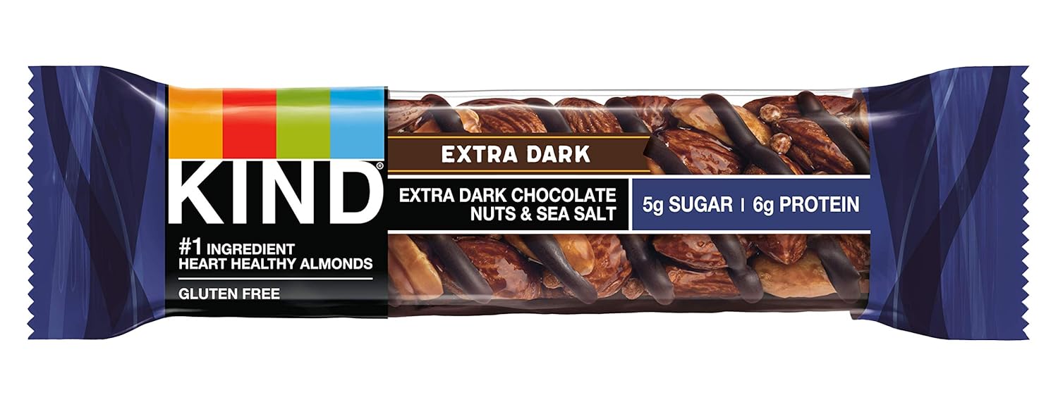 KIND Nut Bars, Extra Dark Chocolate Nuts and Sea Salt, 1.4 Ounce, 12 Count, Gluten Free, 5g Sugar, 6g Protein