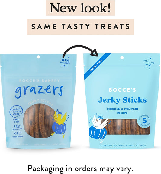 Bocce'S Bakery Jerky Stick Dog Treats, Wheat-Free, Made With Limited-Ingredients, Baked In The Usa With No Added Salt Or Sugar, All-Naural & High-Protein, Chicken & Pumpkin, 4 Oz