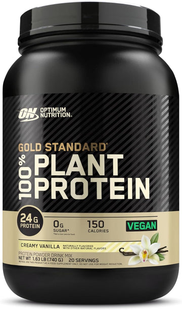 Optimum Nutrition Gold Standard 100% Plant Based Protein Powder, Gluten Free, Vegan Protein for Muscle Support and Recovery with Amino Acids - Creamy Vanilla, 20 Servings