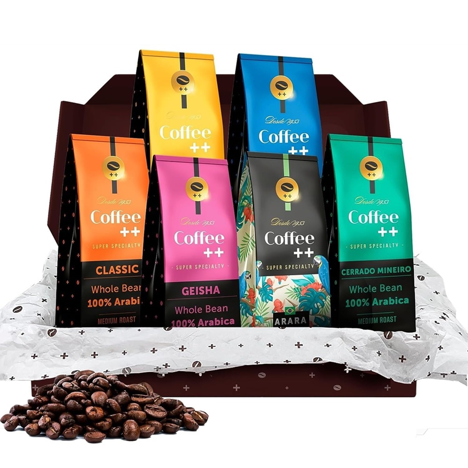 Coffee Plus Gift Set | Medium Roast Whole Bean Specialty Coffee | Variety Pack | Selection Of 6 Assorted Flavors X 8.8Oz | 3.3 Lbs