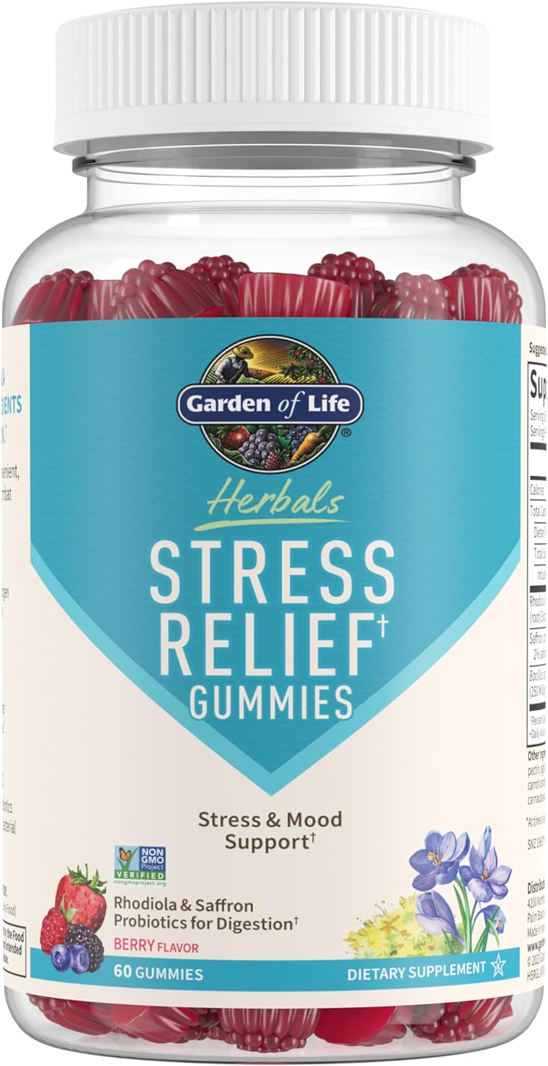 Garden Of Life Herbals Stress Relief Gummy With Rhodiola & Saffron For Positive Mood & Stress Response Plus Prebiotics & Probiotics For Digestive Support  Non-Gmo, Gluten-Free, Kosher, 30 Servings