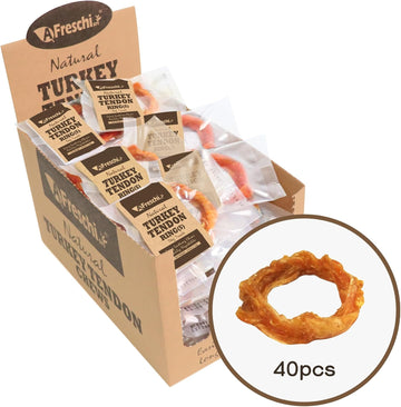 Afreschi Turkey Tendon For Dogs, Dog Treats For Signature Series, All Natural Human Grade Puppy Chew, Ingredient Sourced From Usa, Hypoallergenic, Rawhide Alternative, 40 Units/Box Ring (Small)