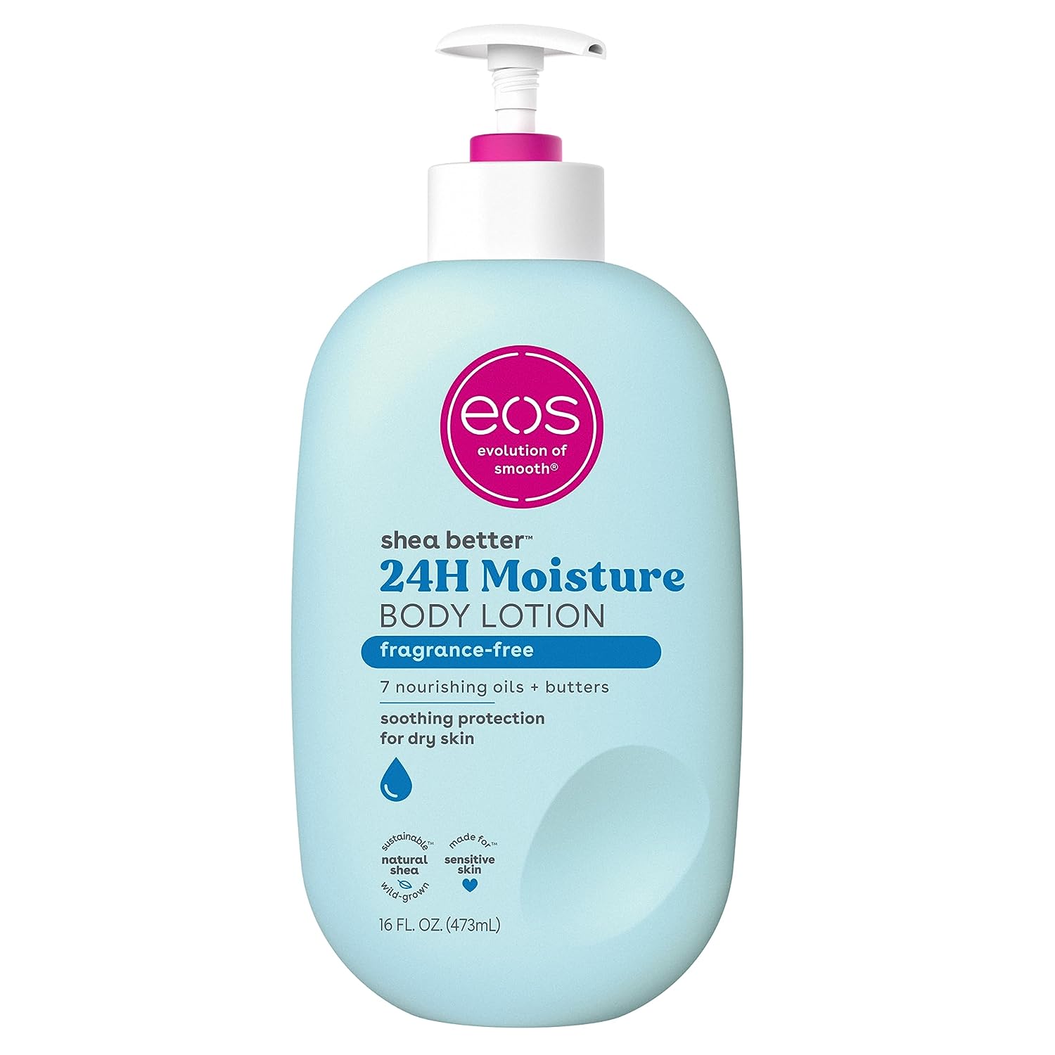 eos Shea Better Body Lotion- Fragrance Free, 24-Hour Hydration Skin Care, 16 fl oz