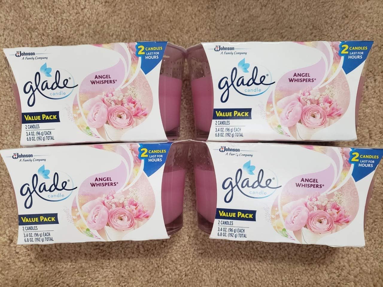 8 Glade Air Freshener Scented Oil Candle, Angel Whispers 3.8 Oz 4 Twin Packs