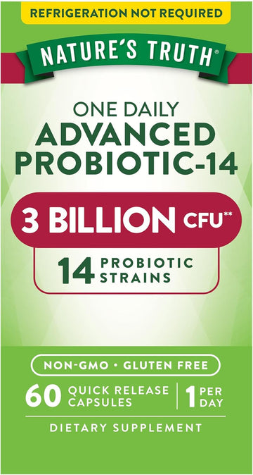 Probiotics For Men And Women | 3 Billion Cfu | 60 Capsules | 14 Strains | Non-Gmo & Gluten Free | By Nature'S Truth