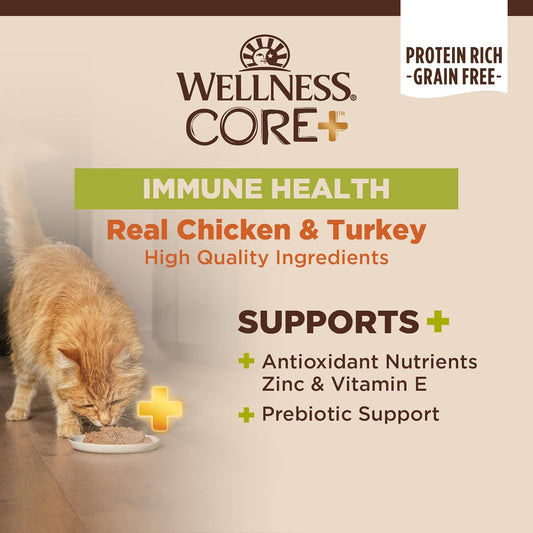 Wellness Core+ Immune Health Recipe, Natural Grain Free Canned Wet Cat Food, Chicken & Turkey Pate, 2.8 Ounces (Pack Of 12)