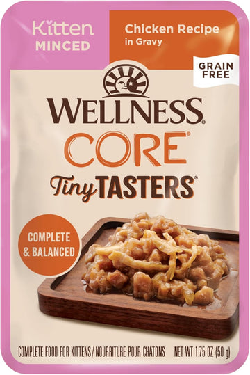 Wellness Core Tiny Tasters Wet Kitten Food, Complete & Balanced Natural Pet Food, Made With Real Meat, 1.75-Ounce Pouch, 12 Pack (Kitten, Minced Chicken In Gravy)