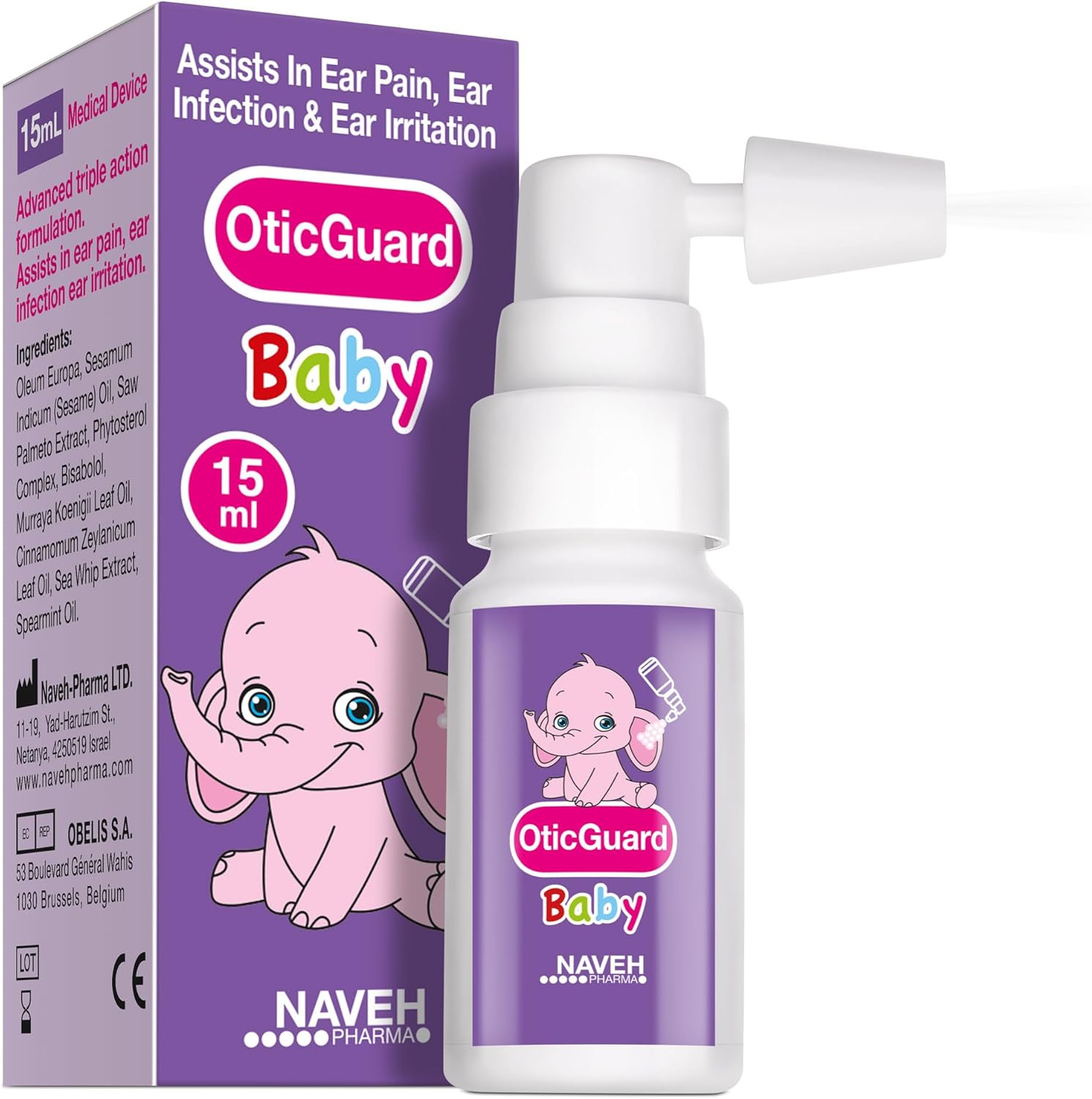 Naveh Pharma Otic Guard Baby - Natural Ear Spray Drops | Organic Herbal Sweet Oil Blend 3 In 1| Itchy Ear, Swimmer'S Ear, & Ear Wax Removal | Clogged Ears | 0.5 Fl Oz