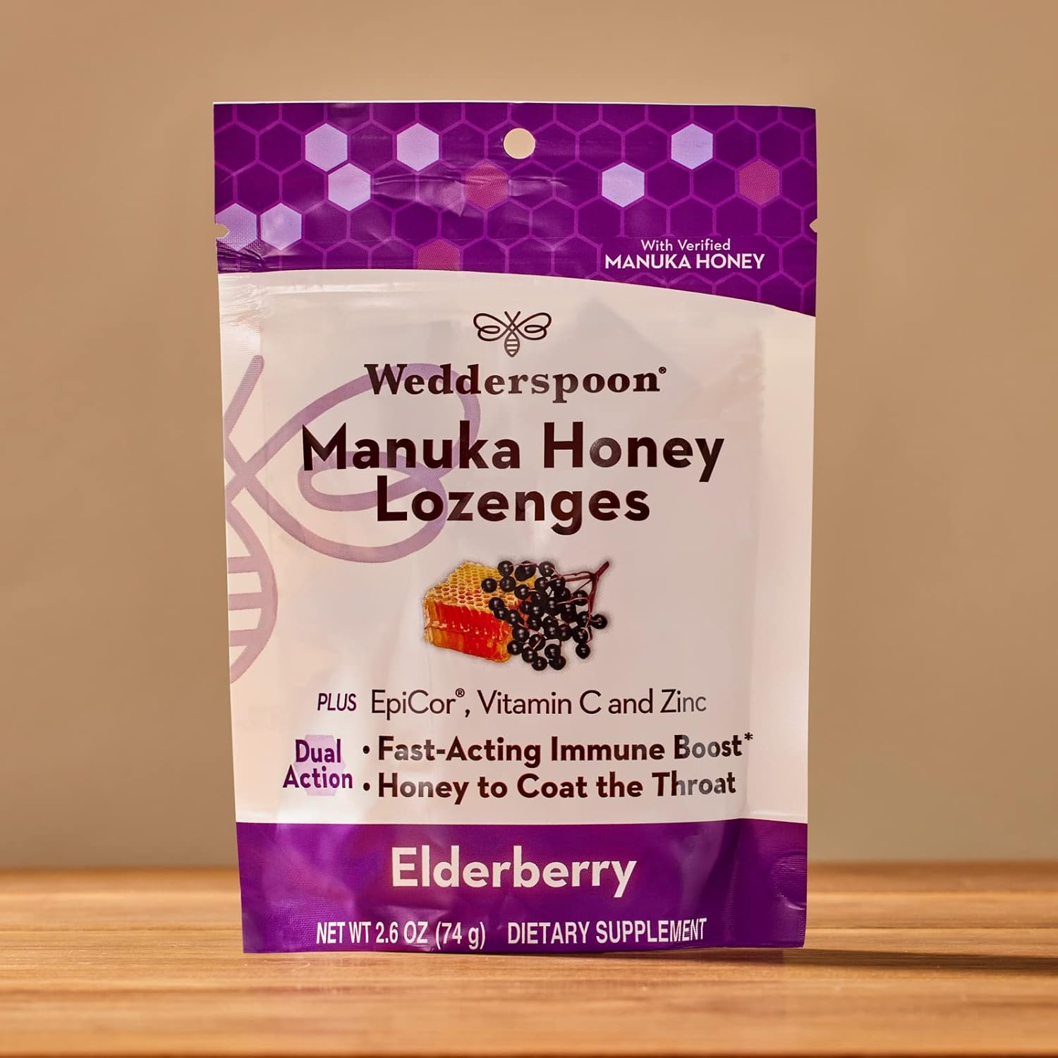 Wedderspoon Manuka Honey Immunity Lozenges with Epicor, Zinc, Vitamin C – Elderberry, 2.6 Oz (Pack of 1), Boosts Immunity Within Two Hours : Health & Household