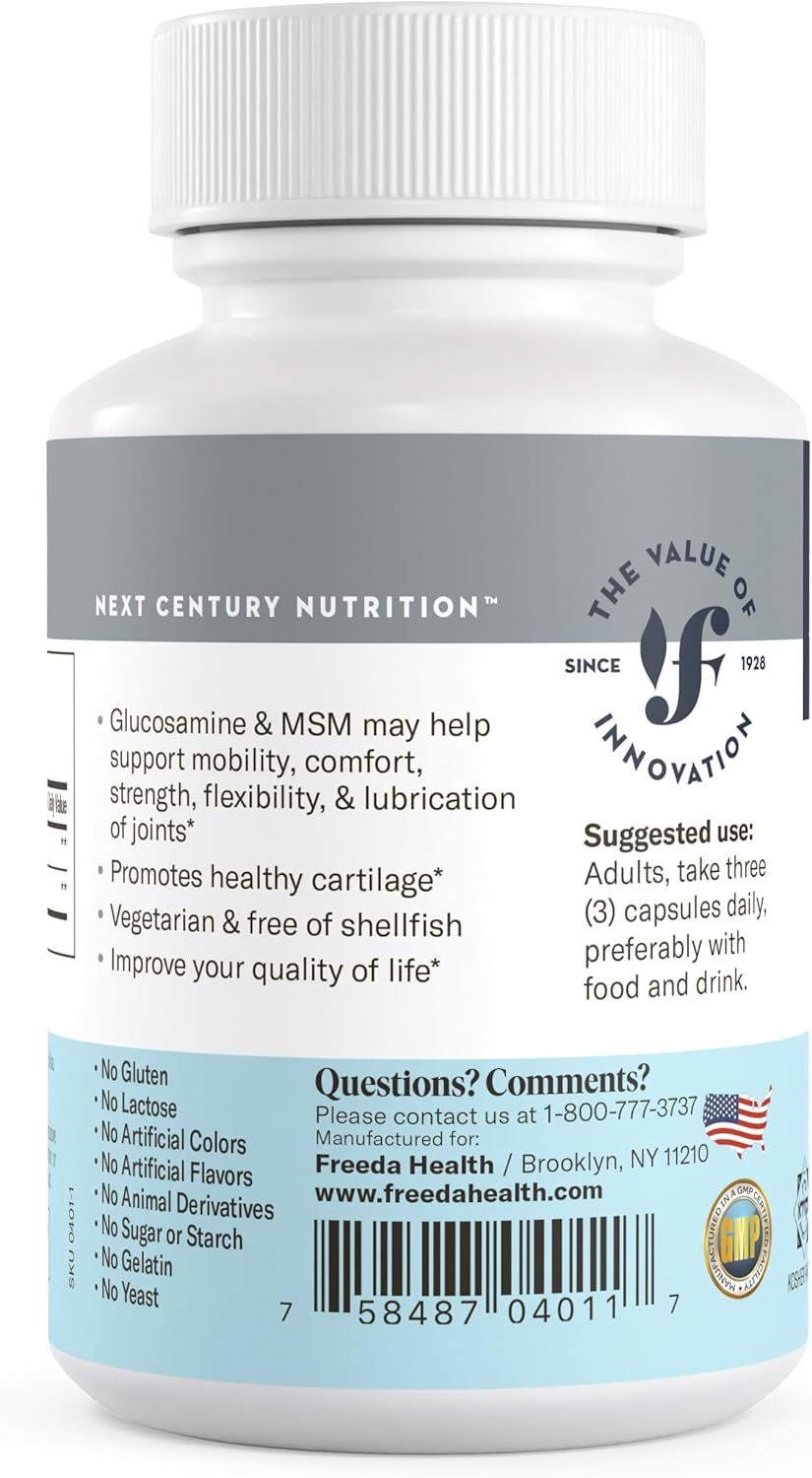 Freeda Glucosamine Msm – Vegan Joint Flexibility & Mobility Supplement – Vegetarian Glucosamine Without Shellfish – Supports Joint Function – Third-Party Tested – (250 Capsules) : Health & Household