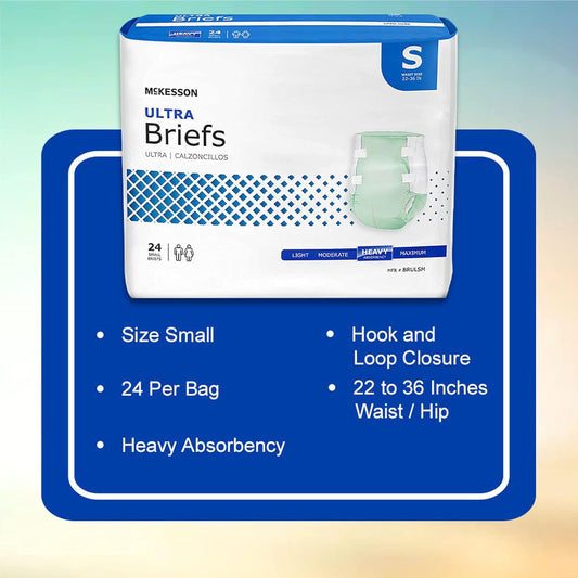 Mckesson Ultra Adult Incontinence Briefs, Disposable, Unisex, Small, 24 Count, 4 Packs, 96 Total