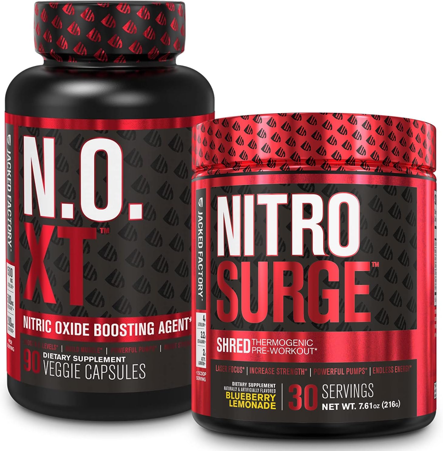 Jacked Factory Nitrosurge Shred Thermogenic Pre-Workout In Blueberry Lemonade & N.O. Xt Nitric Oxide Booster For Men & Women