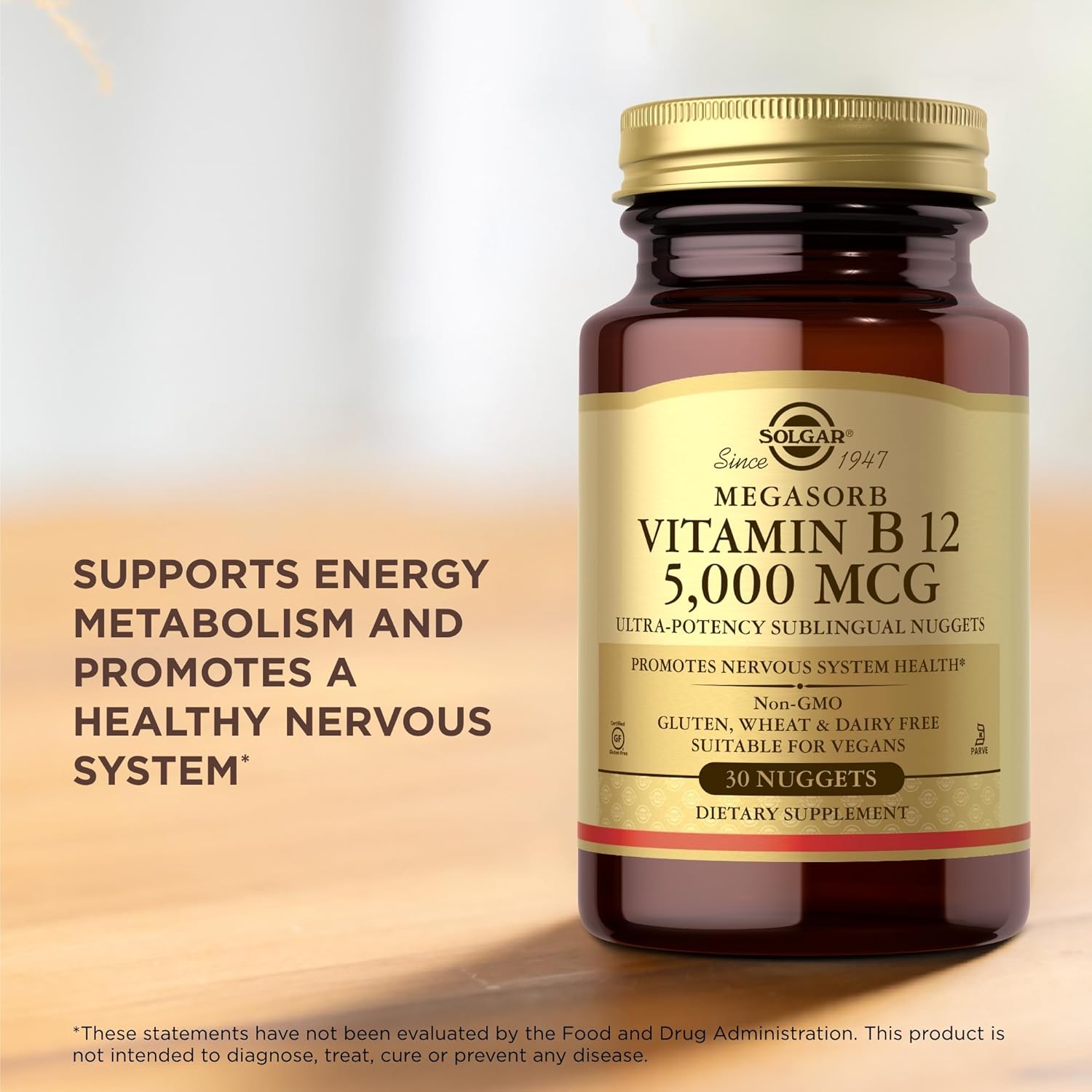 Solgar Megasorb Vitamin B12 5000 Mcg - 30 Nuggets - Non-Gmo, Vegan, Gluten Free, Dairy Free, Kosher - 30 Servings