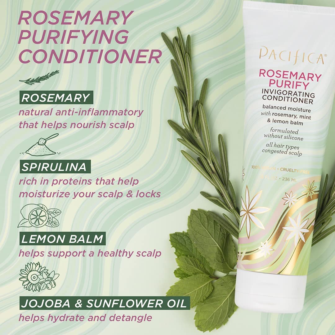 Pacifica Beauty, Rosemary Purify Invigorating Shampoo + Conditioner Set, Cooling Mint, Detox Scalp and Hair From Product Buildup & Excess Oil, Sulfate + Silicone Free, Vegan & Cruelty Free, : Beauty & Personal Care