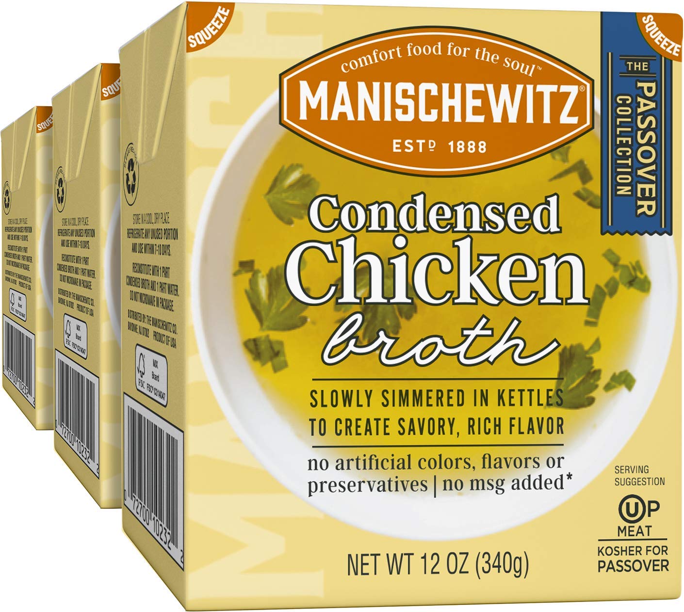 Manischewitz Chicken Broth 12oz (3 Pack), Flavorful, Kettle Cooked, Slowly Simmered, Kosher for Passover