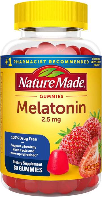 Nature Made Melatonin 2.5 Mg Gummies, 100% Drug Free Sleep Aid For Adults, 80 Gummies, 80 Day Supply