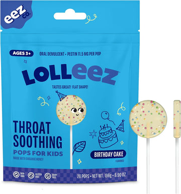 Lolleez Lollipops For Kids Sore Throat Relief, Birthday Cake Perfect For Soothing A Sore Throat While Tasting Great, Birthday Cake, 28 Count