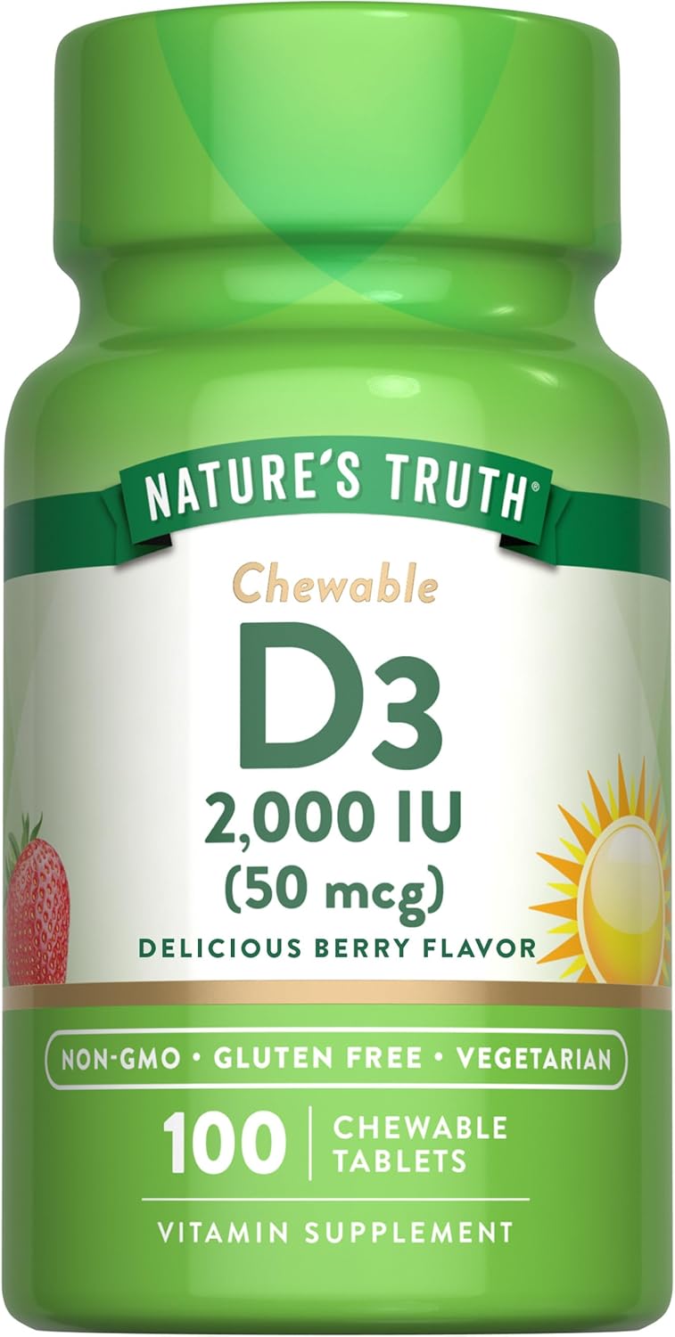 Nature'S Truth Chewable Vitamin D3 2,000 Iu | 100 Tablets | Berry Flavor | Vegetarian, Non-Gmo, & Gluten Free Supplement