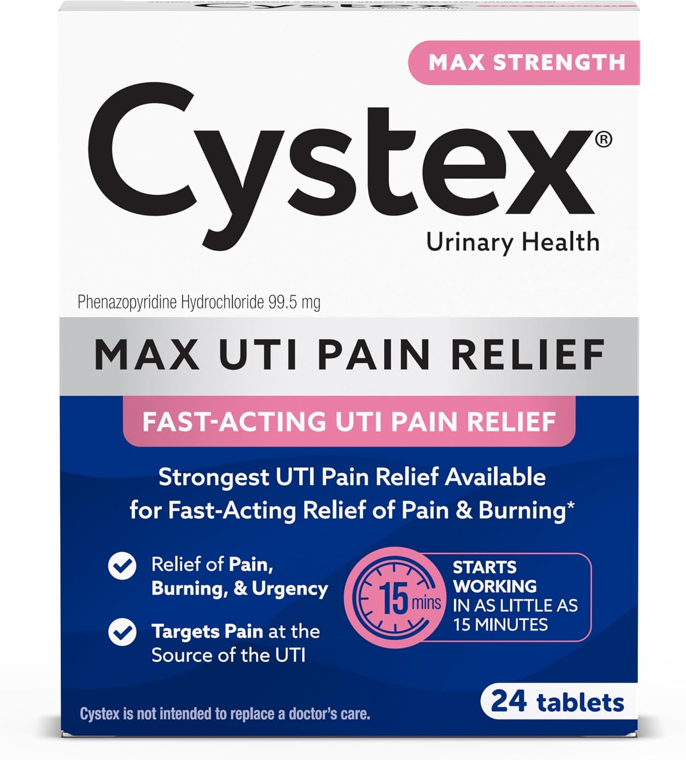 Cystex Maximum Strength Uti Pain Relief Tablets – 99.5Mg Phenazopyridine Hcl For Fast Relief Of Burning & Bladder Discomfort – Hsa/Fsa Eligible, (24 Count)
