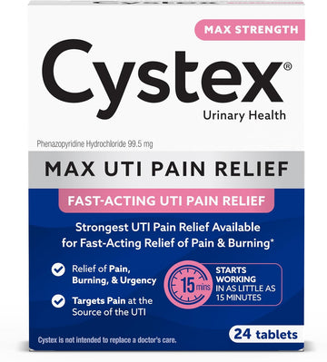 Cystex Maximum Strength Uti Pain Relief Tablets – 99.5Mg Phenazopyridine Hcl For Fast Relief Of Burning & Bladder Discomfort – Hsa/Fsa Eligible, (24 Count)