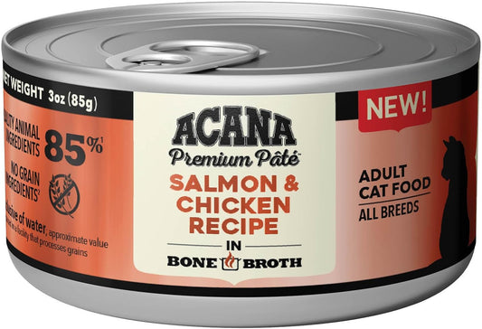 Acana Premium Pate Wet Cat Food, Salmon And Chicken In Bone Broth Recipe, 3 Oz (Case Of 24)