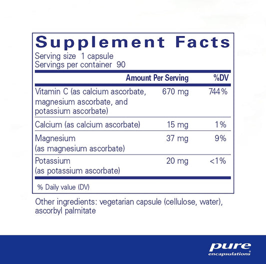 Pure Encapsulations Buffered Ascorbic Acid Capsules | Vitamin C For Sensitive Individuals* | 90 Capsules