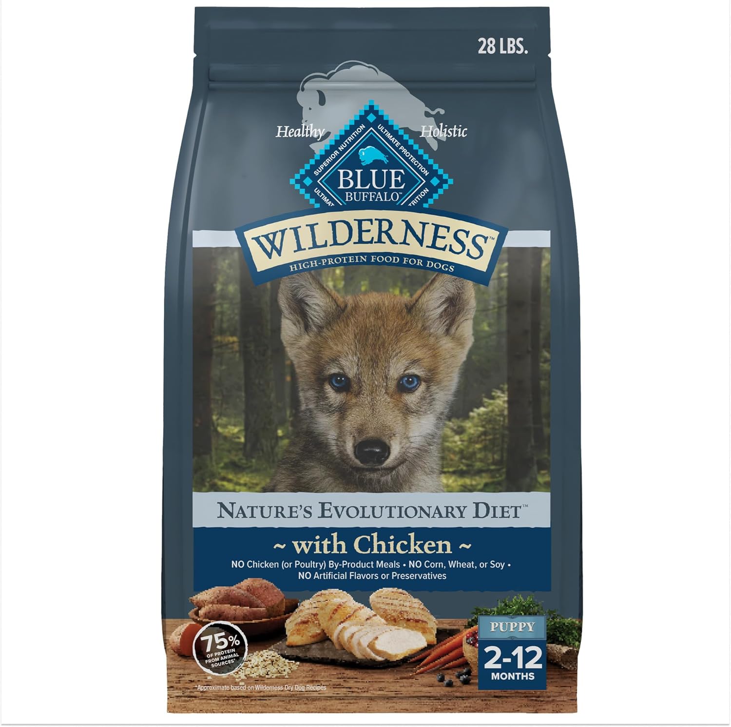 Blue Buffalo Wilderness High-Protein Natural Dry Food For Puppies, Chicken Recipe, 28-Lb. Bag