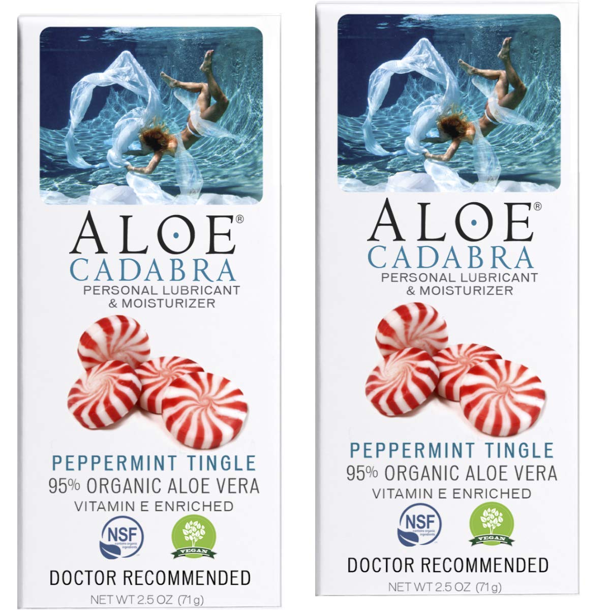 Aloe Cadabra Flavored Personal Lube, Best Water-Based Natural Lube for Her, Him & Couples, Peppermint, 2.5 oz (Pack of 2)