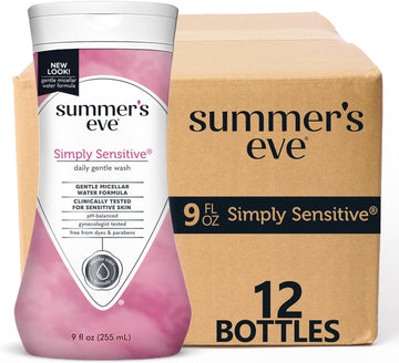 Summer'S Eve Simply Sensitive Daily Gentle All Over Feminine Body Wash, Removes Odor, Feminine Wash Ph Balanced, 9 Fl Oz, 12 Pack