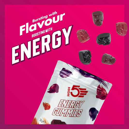 High5 Energy Gummies - Quick Release Carbohydrate Supplements For Running, Cycling, Hiking - 10X26G Portable Resealable Pouches - Natural Vegan Energy Chews With Electrolytes & Vitamin B6, Mixed Berry