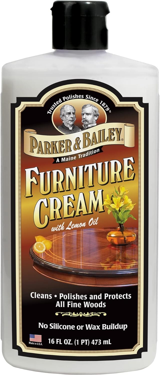 PARKER & BAILEY FURNITURE CREAM - Multisurface Wood Cleaner And Polish Furniture Quick Shine Restorer Protector Kitchen Cabinets Surface Cleaner House Cleaning Supplies Home Improvement, 16oz