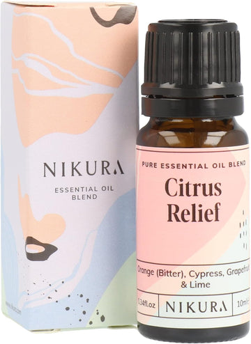 Nikura Citrus Relief Essential Oil Blend - 10ml | Made from Orange, Cypress, Grapefruit, Lime | for Aromatherapy, Diffusers, Soap Making, Candle Making | Vegan & UK Made