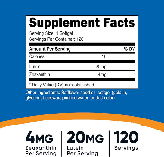 Nutricost Zeaxanthin With Lutein 20Mg, 120 Softgels - Potent, Non-Gmo, Gluten Free