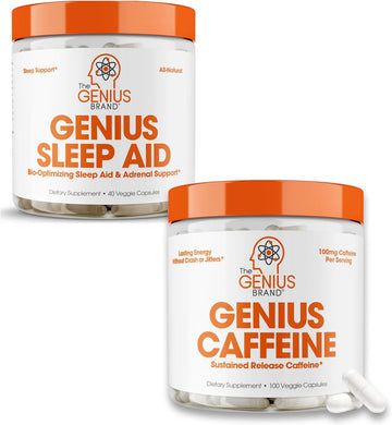 Genius 24/7 Performance Stack - Sustained Release Caffeine Pills & Smart Sleep Aid - All-Day Energy And Nightly Rest Support Supplements