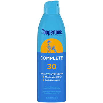 Coppertone COMPLETE SPF 30 Sunscreen Spray, Lightweight, Moisturizing Sunscreen, Water Resistant Spray Sunscreen SPF 30, 5.5 Oz Spray