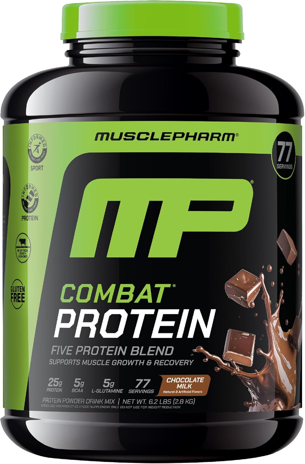 Musclepharm Combat Protein Powder, Chocolate Milk Flavor, Fuels Muscles For Productive Workouts, 5 Protein Sources Including Whey Protein Isolate & Egg Albumin, Gluten Free, 6.2 Lb, 77 Servings