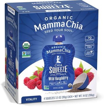 Mamma Chia Organic Vitality Squeeze Snack, Wild Raspberry, Chia Snack. USDA Organic, Non-GMO, Vegan, Gluten Free, and Kosher. Fruit and Vegetables with only 70 Calories, 3.5 Ounce (Pack of 24)