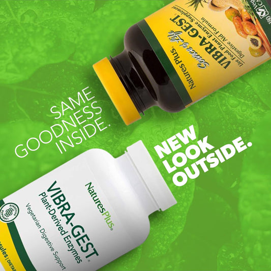 Natures Plus Vibra-Gest - 180 Capsules - Vegetarian Digestive Support Supplement With Probiotics, Live Fruit & Vegetable Enzymes - Natural Live Cultures - 180 Servings