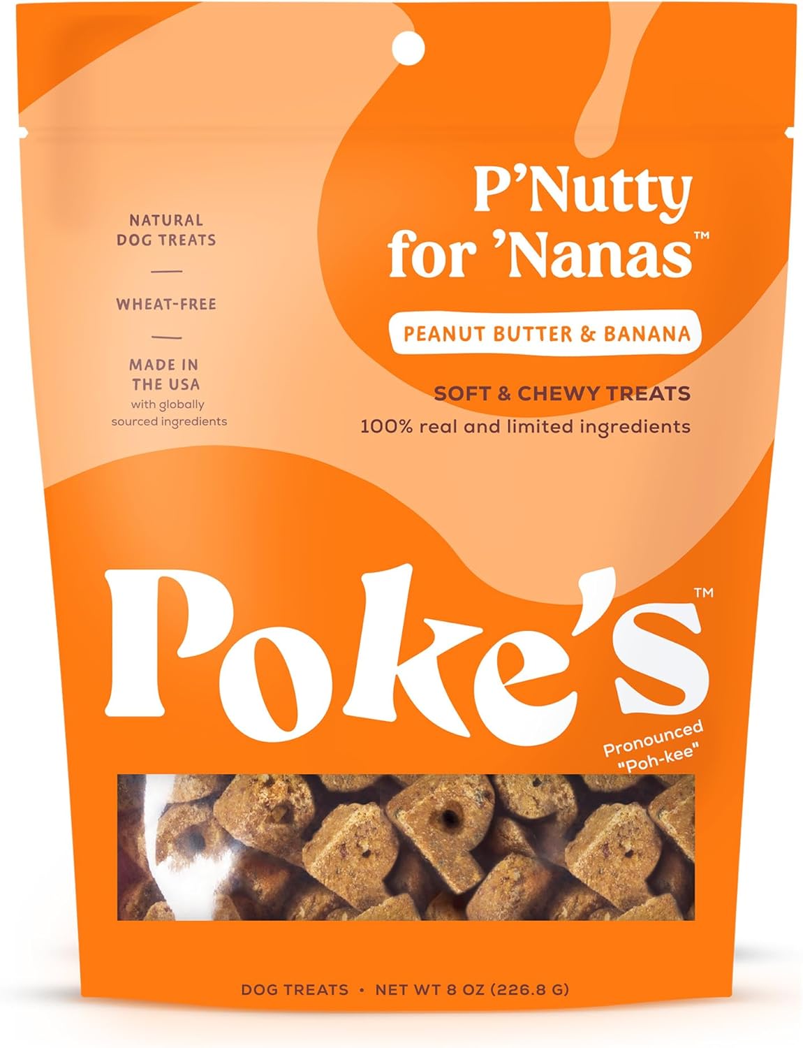 Poke'S P'Nutty For 'Nanas Treats For Dogs, Limited Ingredient & Natural Dog Treats, Wheat-Free & Made In The Usa, Peanut Butter & Banana Soft & Chewy Treats, 8Oz