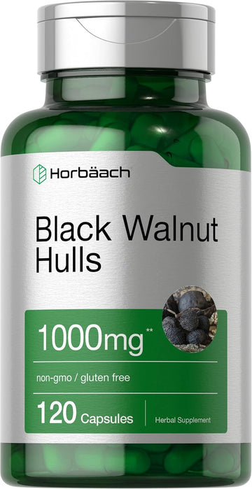 Horbaach Black Walnut Hulls Capsules | 1000 Mg | 120 Count | Herbal Supplement | Non-Gmo & Gluten Free