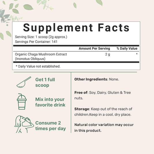 Micro Ingredients Organic Chaga Mushroom Extract 100:1 Powder, 10 Ounce | Wild Harvest Mushroom, Chaga Tea, Superfood For Beverage And Smoothie, Vegan Friendly