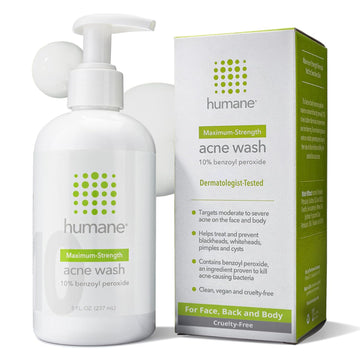 Humane Benzoyl Peroxide Acne Body Wash - 5% Regular-Strength Acne Treatment For Face, Skin, Back And Body - 8 Fl Oz - Dermatologist-Tested Non-Foaming Cleanser - Vegan, Cruelty-Free