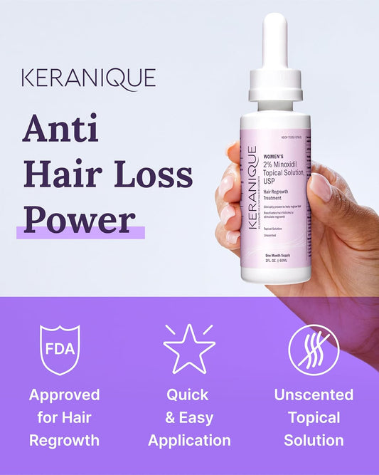 Keranique Hair Regrowth Treatment Dropper – 2% Minoxidil, 2 Fl Oz 30 Day Supply – Regrow Thicker-Looking Hair, Helps Revitalize Hair Follicles